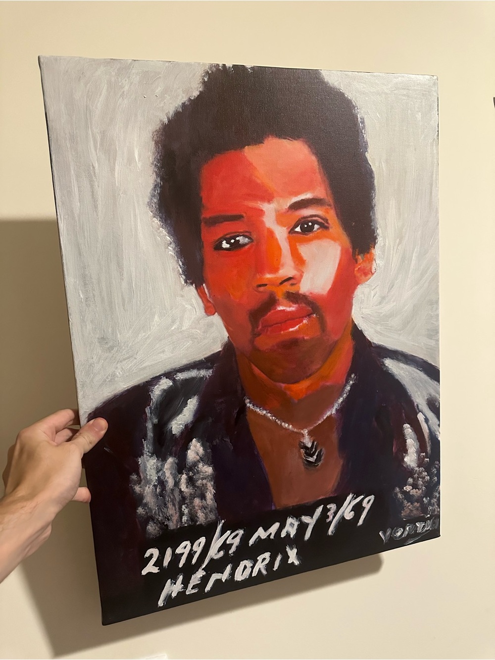 Jimi Hendrix mugshot 24x18 Hand-Painted Portrait Art Painting 1/1